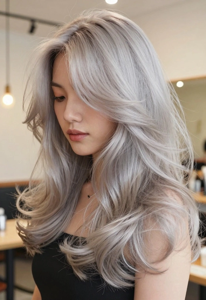 17 Silver Blonde Hair Ideas Cool Luminous Tone - 9. Textured Silver Blonde Layers 1