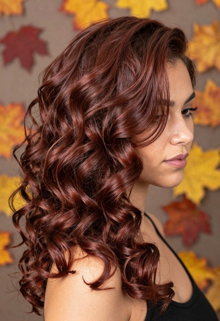 17 True Autumn Hair Color Ideas for Curly Hair Types - 4. Rich Mahogany 1