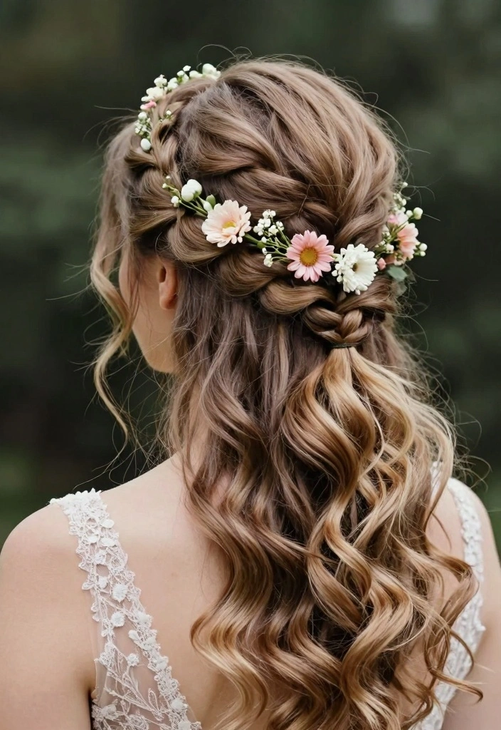 17 Wedding Hairstyles for Long Hair Ideas Romantic Glam - 17. Crown Braid with Loose Hair 1