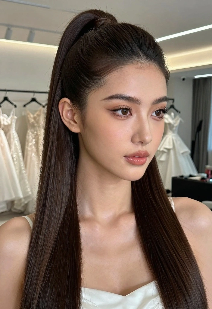 17 Wedding Hairstyles for Long Hair Ideas Romantic Glam - 5. Sleek High Ponytail 1