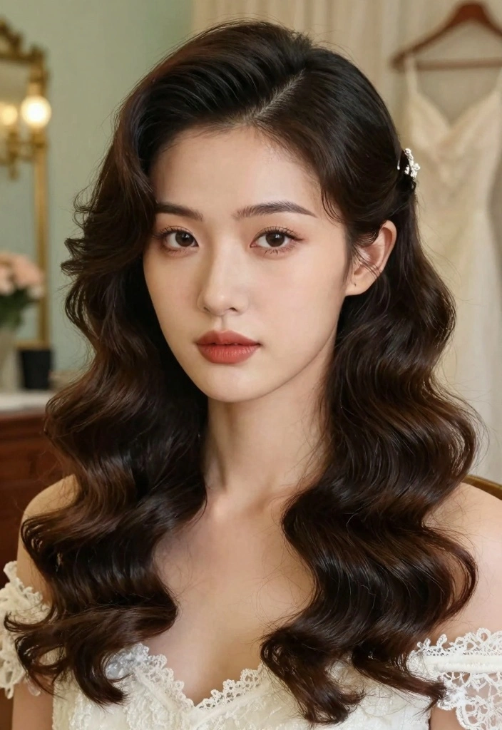 17 Wedding Hairstyles for Long Hair Ideas Romantic Glam - 9. Vintage-Inspired Waves 1