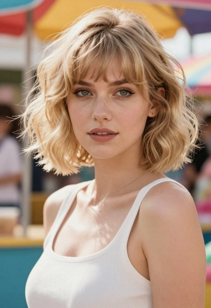 18 Short Blonde Hair Ideas for a Fresh, Bright Style - 15. Bangs with Waves 1