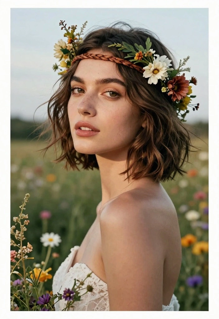 18 Short Hair Wedding Styles Ideas: Chic Bridal Looks - 11. Boho Short Hair with Hair Accessories 1