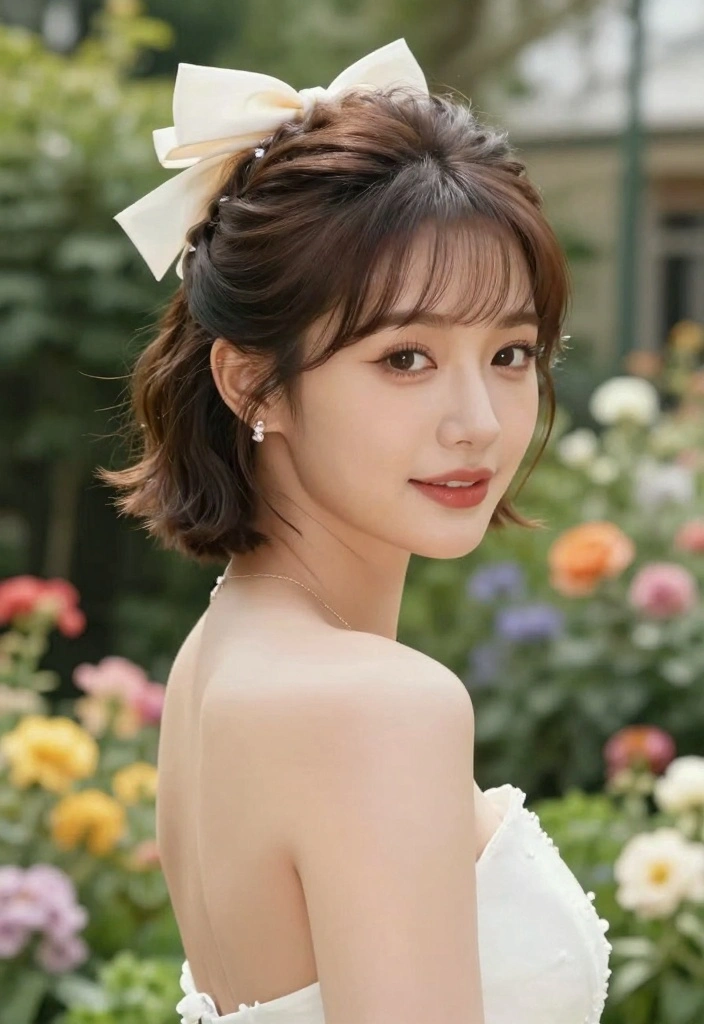 18 Short Hair Wedding Styles Ideas: Chic Bridal Looks - 15. Elegant Short Hair with a Bow 1