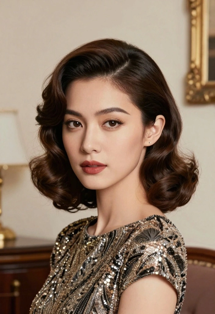 18 Shoulder Length Layered Hair Ideas Balanced Volume - 12. Vintage Rolls for Retro Glam 1