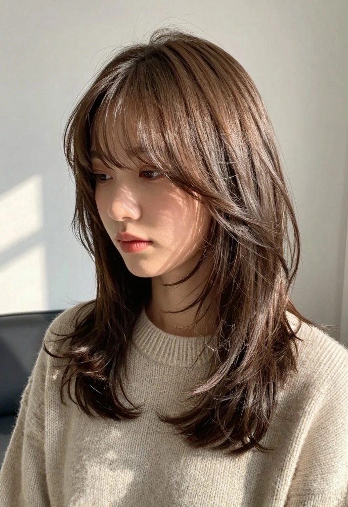 18 Shoulder Length Layered Hair Ideas Balanced Volume - 16. Curtain Bangs with Layers 1