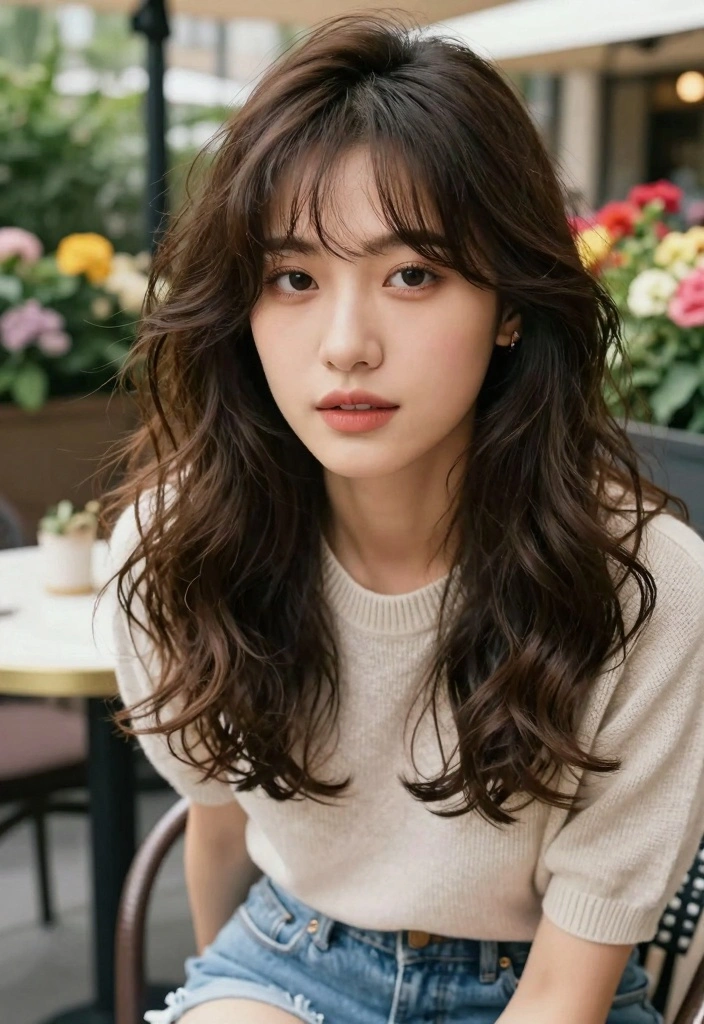 18 Shoulder Length Layered Hair Ideas Balanced Volume - 6. Wavy Lob with Bangs 1