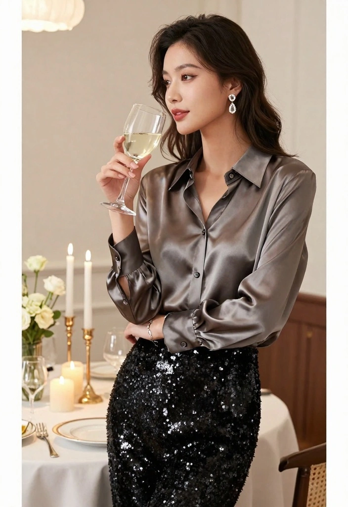 14 Black Sequin Pants Outfit Ideas For Women With Glam Shine - 2. Glamorous Evening with a Silk Blouse 1
