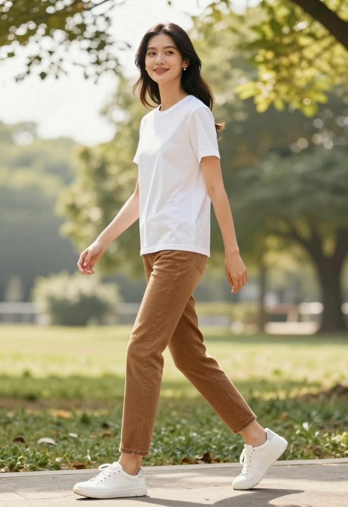 14 Brown Jeans Outfit Aesthetic Ideas For Women - 1. The Classic White Tee and Brown Jeans 1