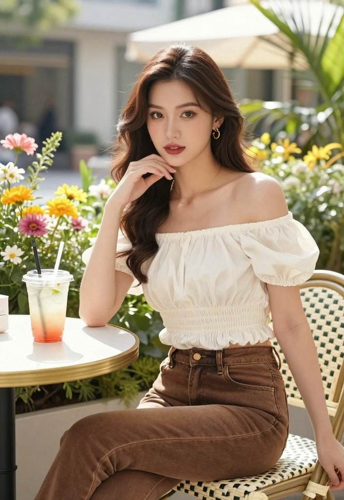 14 Brown Jeans Outfit Aesthetic Ideas For Women - 14. Layered Off-the-Shoulder Top with Brown Jeans 1