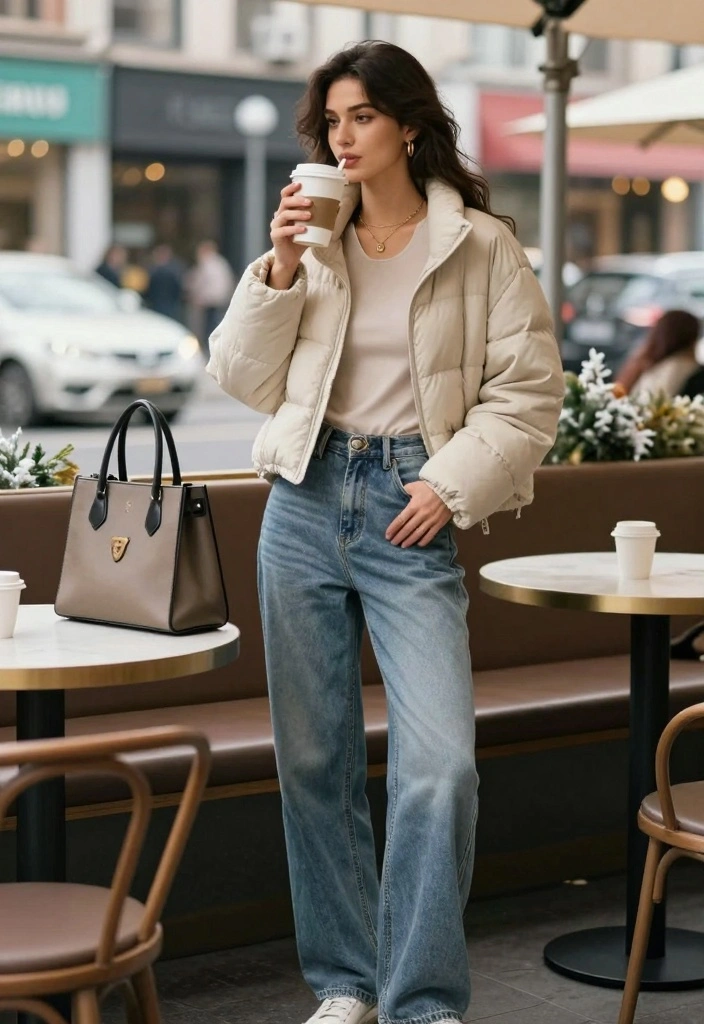 14 Cropped Puffer Jacket Outfit Ideas For Women For Cold Days - 14. Relaxed Fit with Baggy Jeans 1