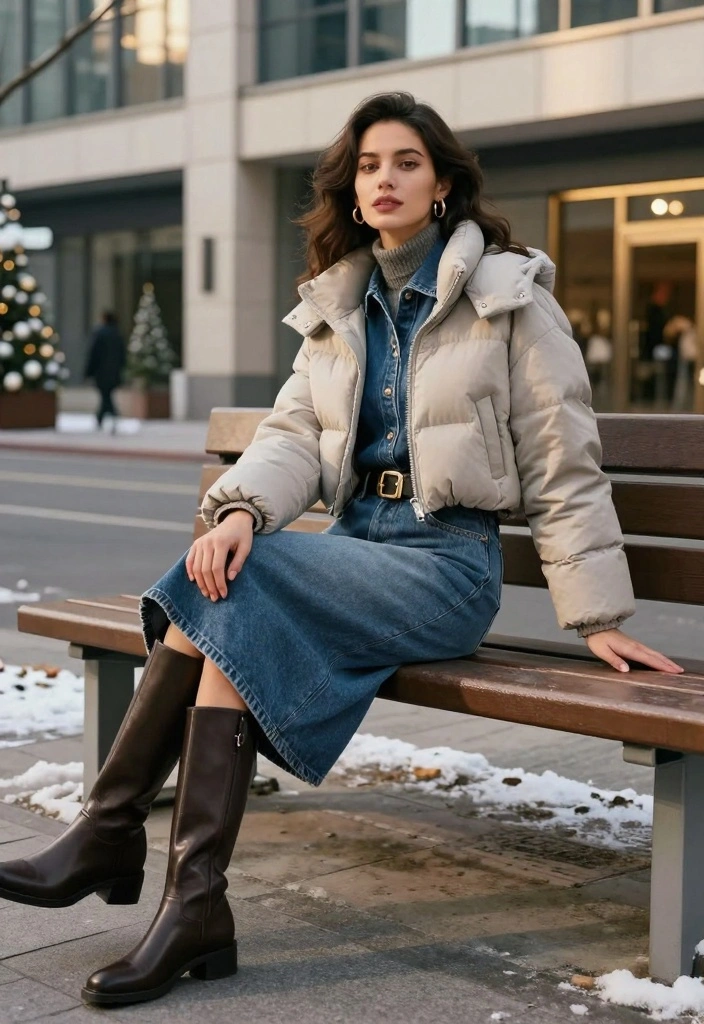 14 Cropped Puffer Jacket Outfit Ideas For Women For Cold Days - 3. Effortlessly Cool with Denim 1