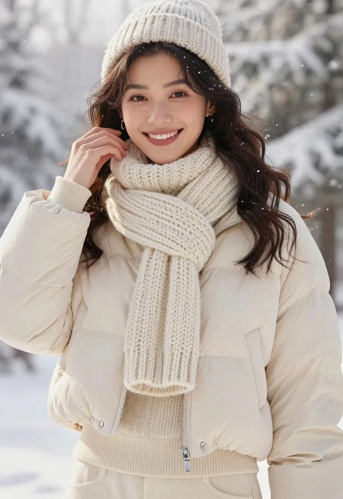 14 Cropped Puffer Jacket Outfit Ideas For Women For Cold Days - 9. Layering with Scarves and Accessories 1