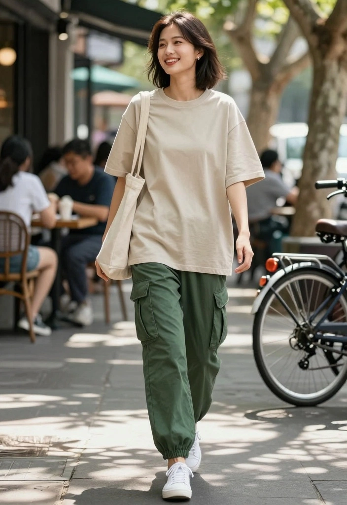 14 Green Cargo Pants Outfit Ideas For Women - 1. Classic Casual Look 1