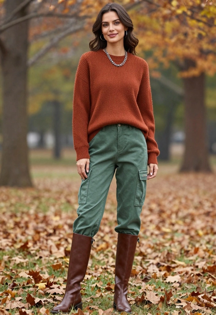 14 Green Cargo Pants Outfit Ideas For Women - 2. Chic Layering for Fall 1