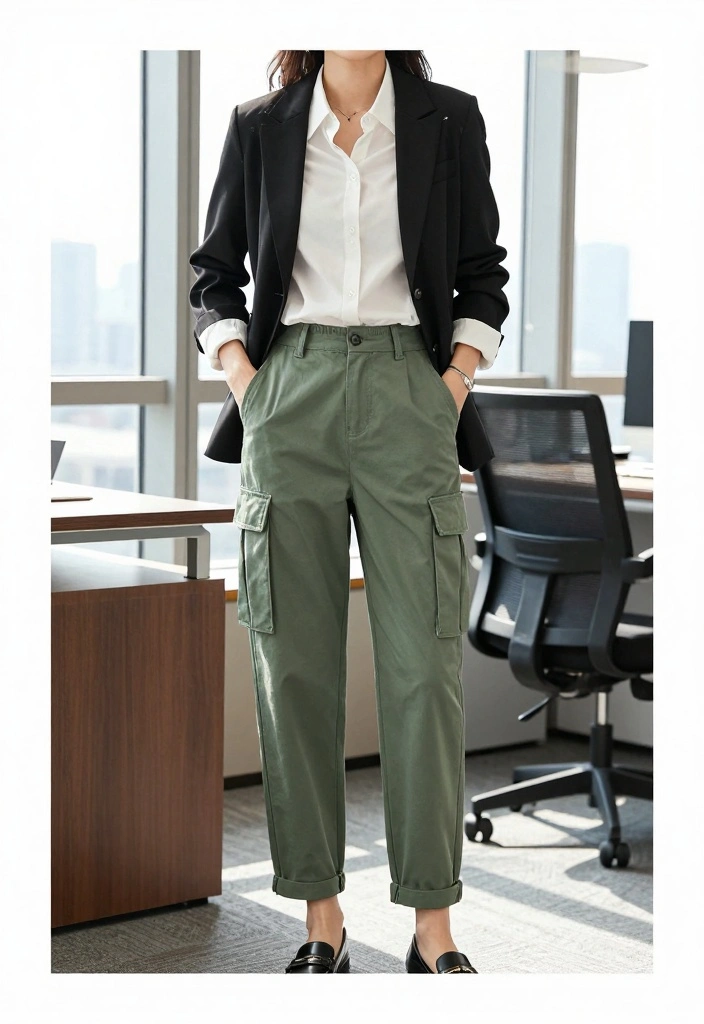 14 Green Cargo Pants Outfit Ideas For Women - 3. Smart Casual for the Office 1