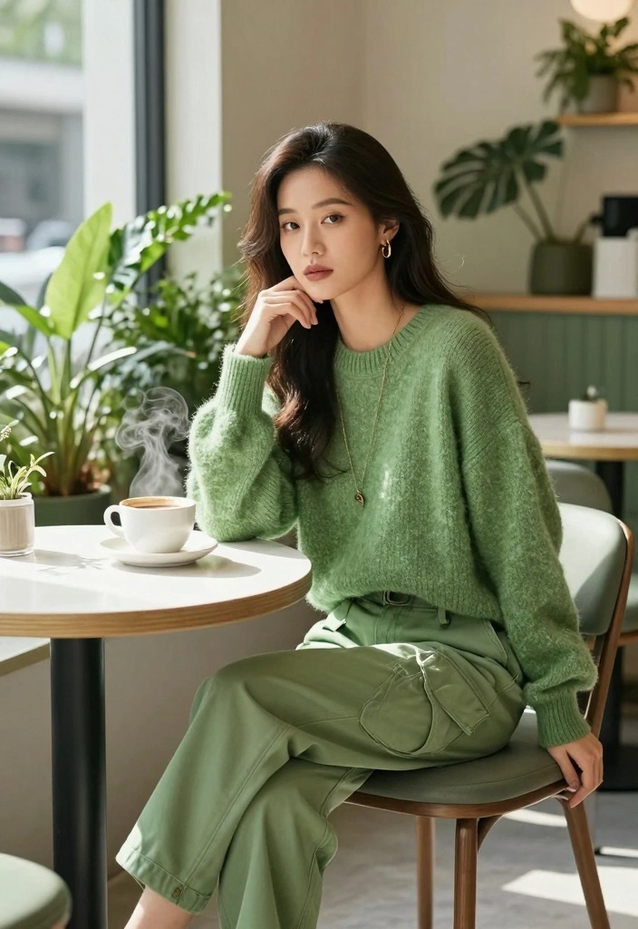 14 Green Cargo Pants Outfit Ideas For Women - 6. Effortlessly Cool Monochrome 1