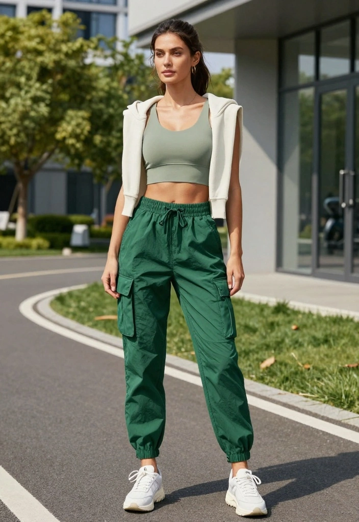 14 Green Cargo Pants Outfit Ideas For Women - 8. Sporty Vibes 1