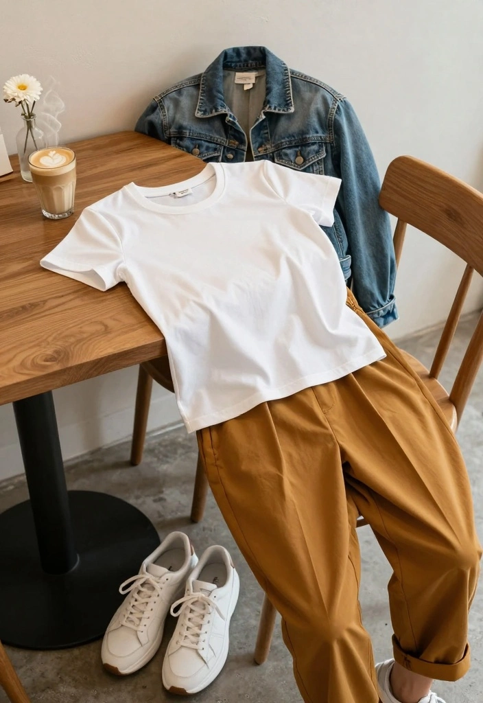 14 Mustard Pants Outfit Ideas For Women With Warm Tone - 1. Casual Chic with a White Tee 1