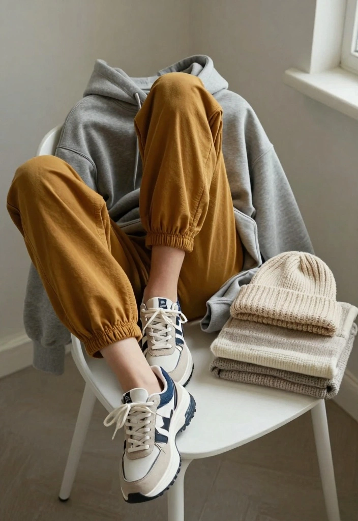 14 Mustard Pants Outfit Ideas For Women With Warm Tone - 5. Sporty Vibes with a Hoodie 1