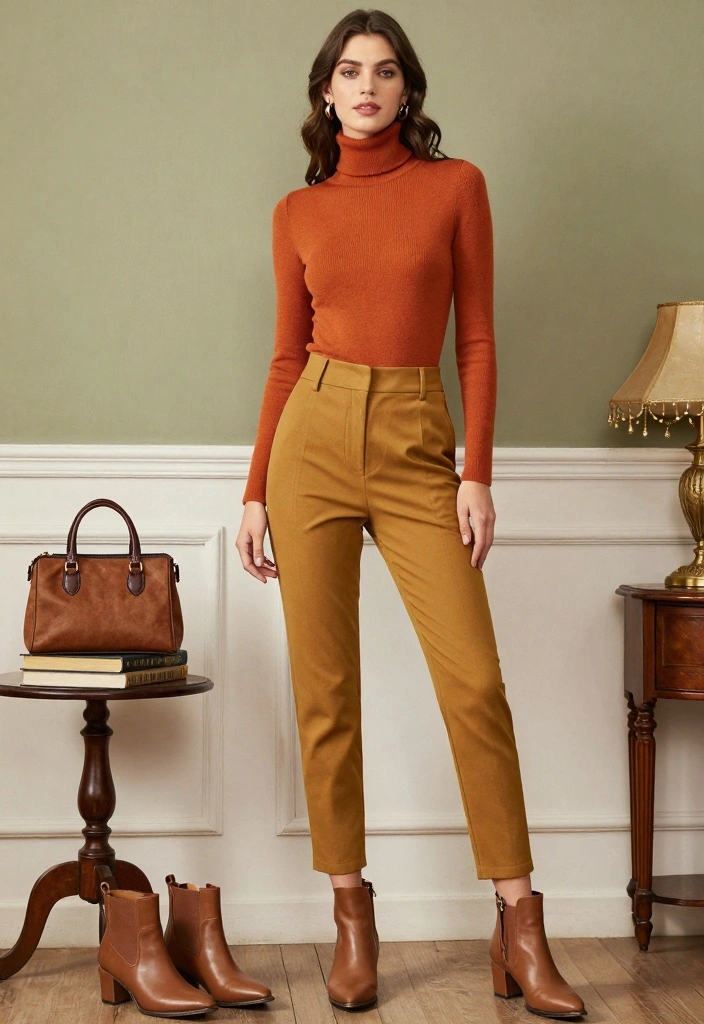 14 Mustard Pants Outfit Ideas For Women With Warm Tone - 6. Vintage Flair with a Turtleneck 1