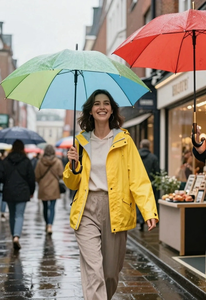 14 Rain Jacket Outfit Ideas for Women with Practical Style - 13. Bright Colors for Mood Boost 1