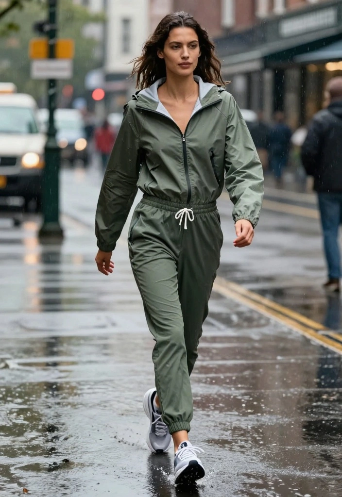14 Rain Jacket Outfit Ideas for Women with Practical Style - 2. Sporty Vibes with Joggers 1