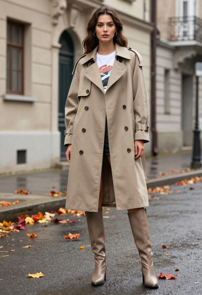 14 Rain Jacket Outfit Ideas for Women with Practical Style - 3. Classic Trench with a Twist 1