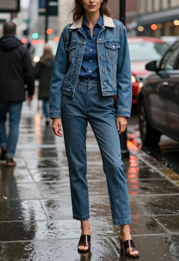 14 Rain Jacket Outfit Ideas for Women with Practical Style - 5. Chic Layering with a Denim Jacket 1