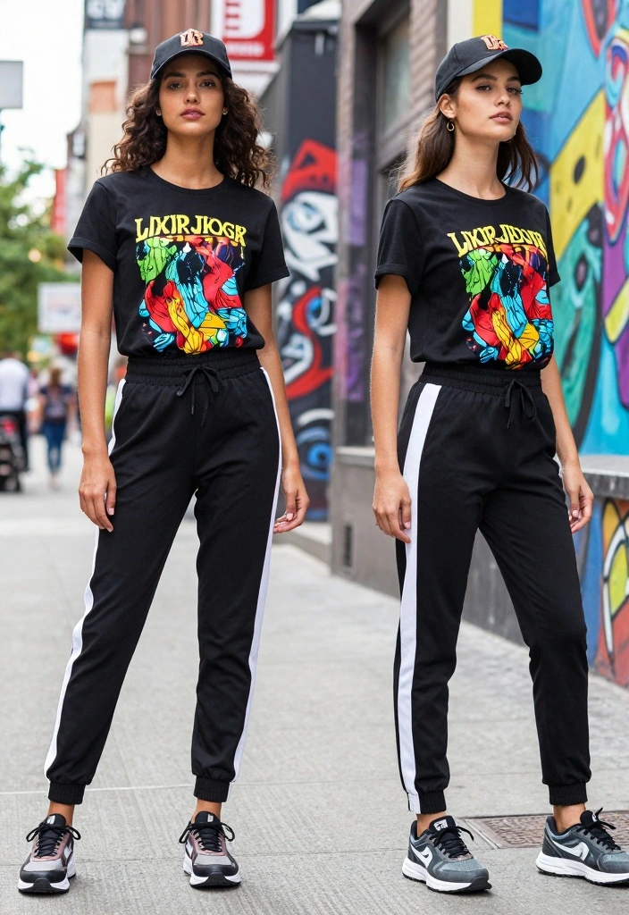 14 Track Pants Outfit Ideas For Women With Casual Cool - 1. Sporty Chic with a Graphic Tee 1