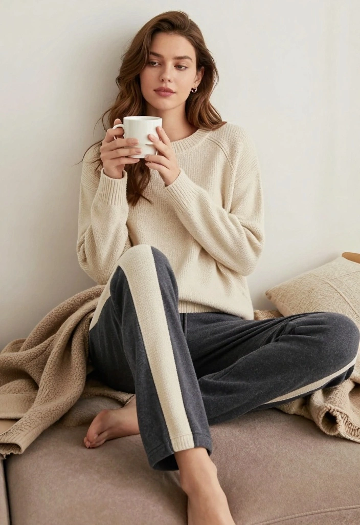 14 Track Pants Outfit Ideas For Women With Casual Cool - 12. Chic and Cozy with Soft Knitwear 1