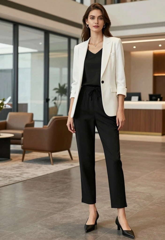 14 Track Pants Outfit Ideas For Women With Casual Cool - 2. Elevated Elegance with a Blazer 1