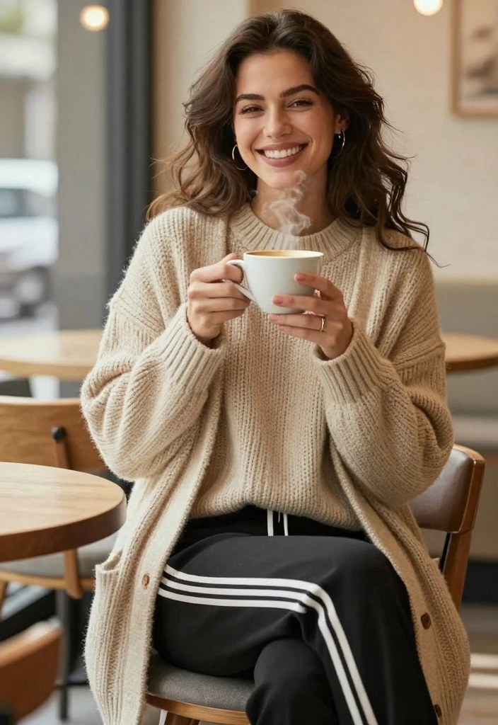 14 Track Pants Outfit Ideas For Women With Casual Cool - 3. Cozy Layers for Chilly Days 1