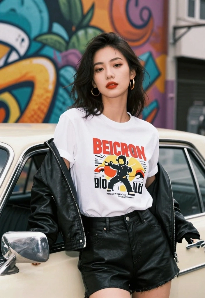 15 Birthday Outfit Ideas With Jeans And Top For Women - 6. Bold Graphic Tee with Leather Jacket 1