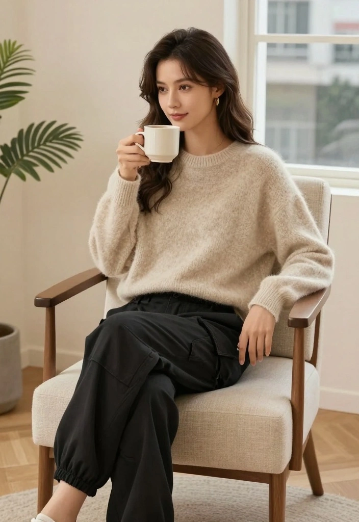 15 Black Cargo Pants Outfit Ideas For Women With Street Style - 6. Elevated Basics with a Cashmere Sweater 1