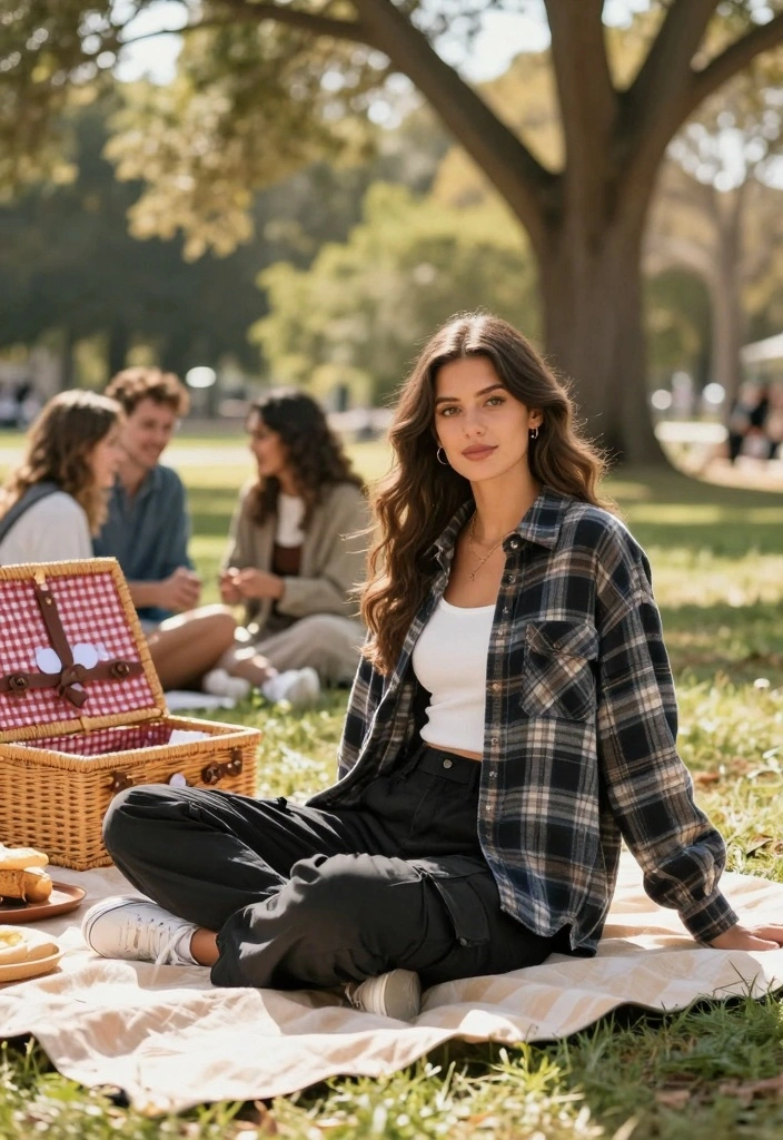 15 Black Cargo Pants Outfit Ideas For Women With Street Style - 8. Weekend Vibes with a Flannel Shirt 1