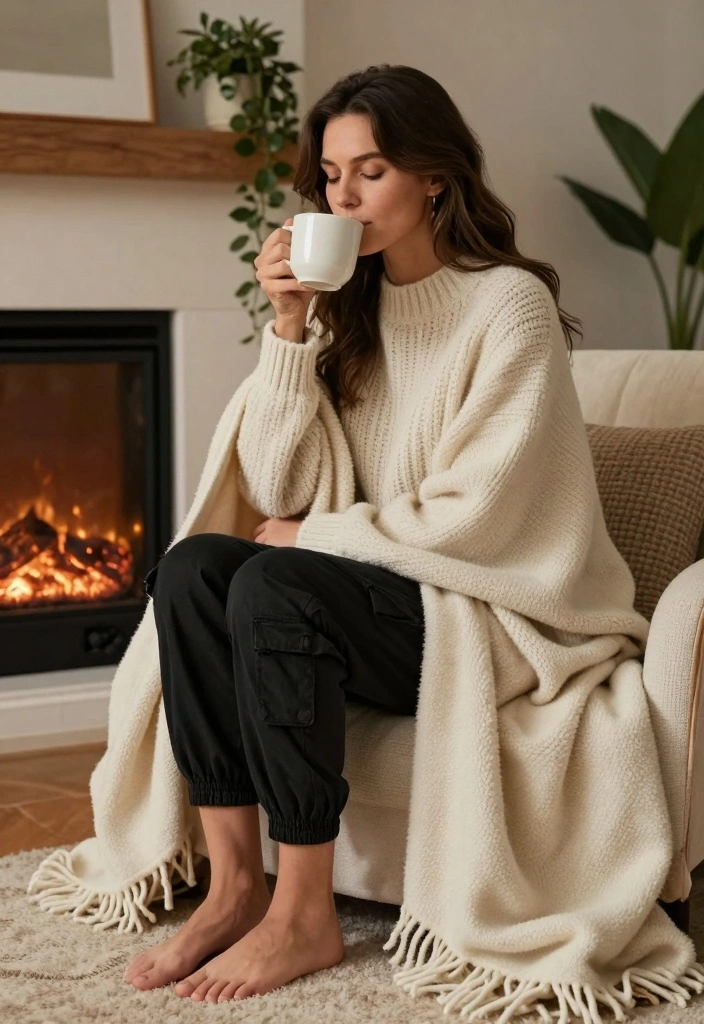 15 Black Cargo Pants Outfit Ideas For Women With Street Style - 9. Cozy Knit with Black Cargo Pants 1