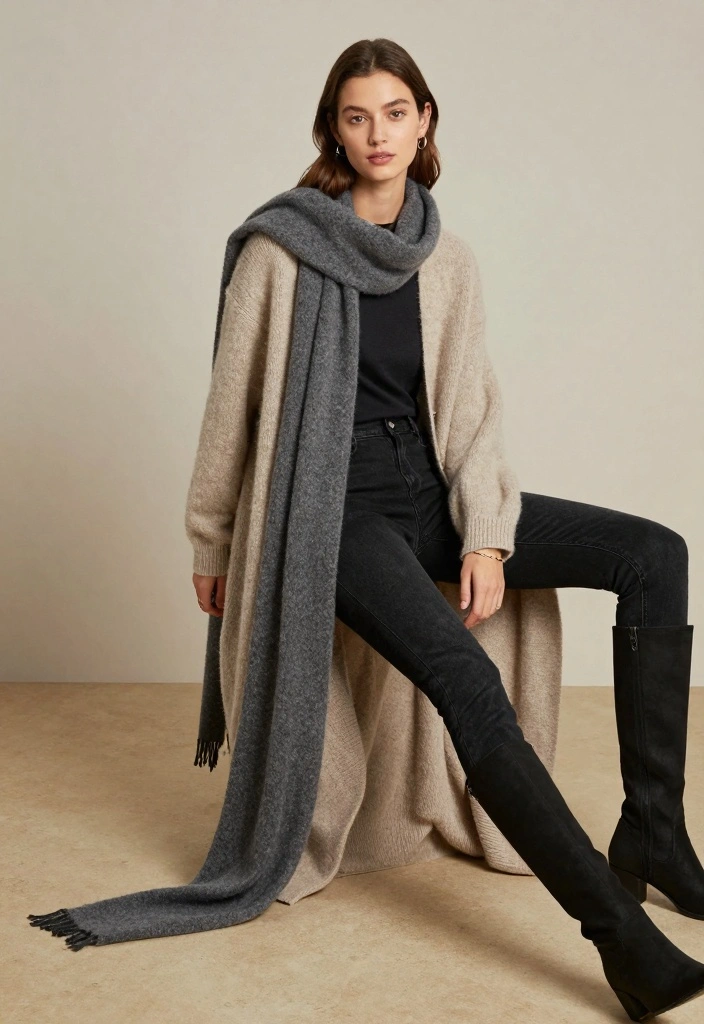 15 Black Jeans Outfit Ideas For Women With Sleek Style - 11. Effortlessly Chic with a Maxi Cardigan 1