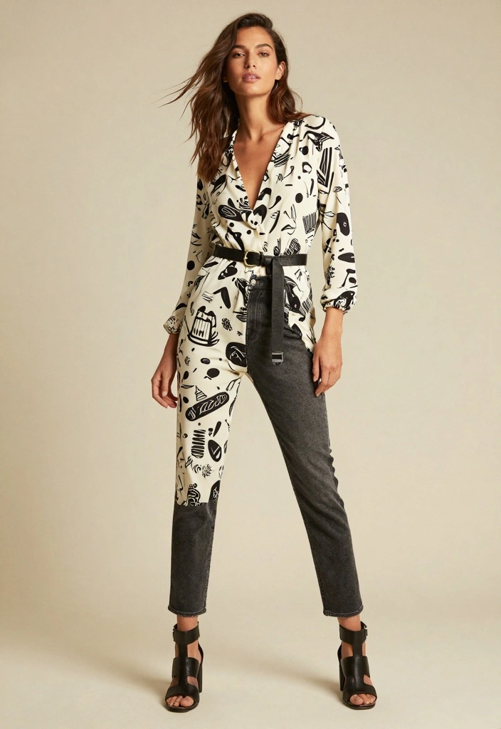 15 Black Jeans Outfit Ideas For Women With Sleek Style - 12. Trendy Jumpsuit Over Black Jeans 1