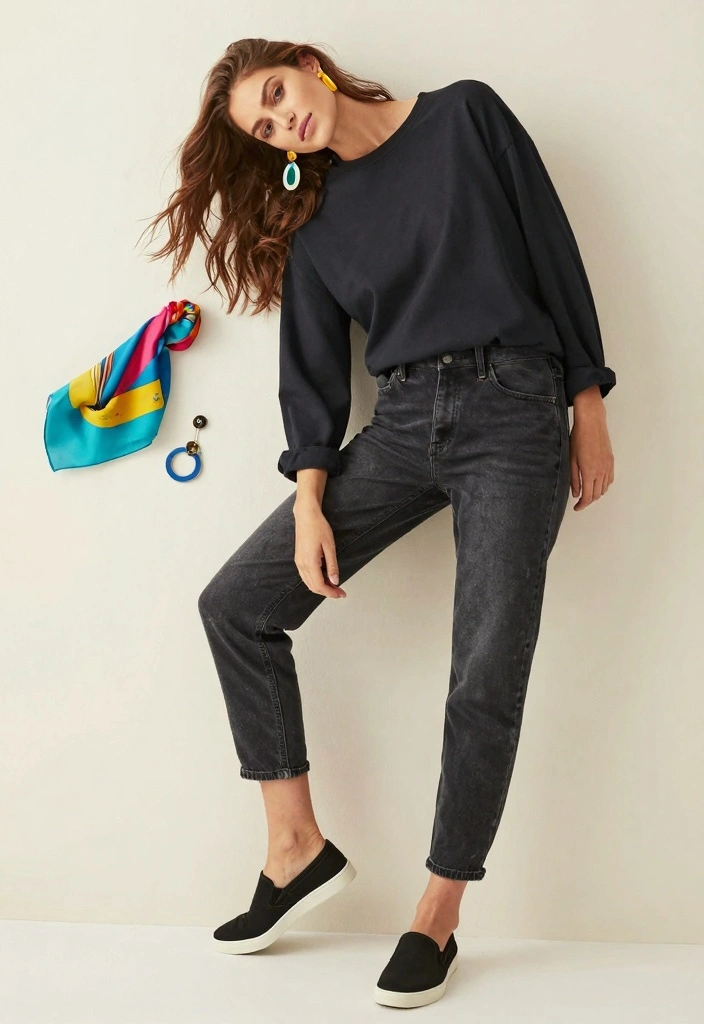 15 Black Jeans Outfit Ideas For Women With Sleek Style - 14. Relaxed Fit with Accessories 1