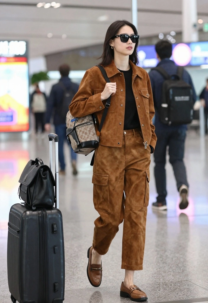 15 Brown Suede Jacket Outfit Ideas For Women With Luxe Texture - 11. Travel-Ready with Utility Pants 1