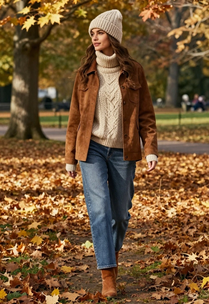 15 Brown Suede Jacket Outfit Ideas For Women With Luxe Texture - 5. Cozy Layers for Chilly Days 1
