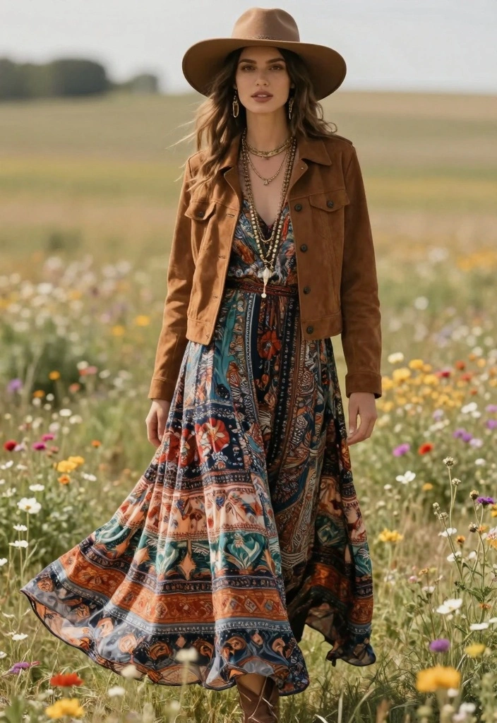 15 Brown Suede Jacket Outfit Ideas For Women With Luxe Texture - 6. Bohemian Flair with Maxi Skirts 1