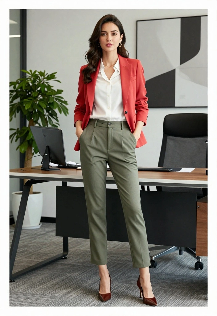15 Chino Pants Outfit Ideas For Women With Clean Look - 7. Bright Blazers & Chinos for Work 1