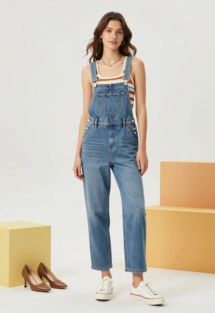 15 Jeans Party Outfit Ideas For Women With Chic Energy - 12. Denim Overalls with a Trendy Tank 1