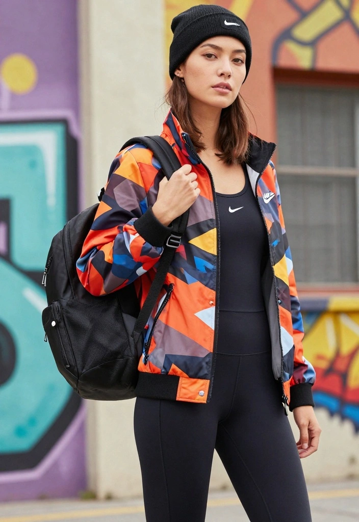 15 Nike Jacket Outfit Ideas For Women With Sporty Edge - 3. Pattern Play 1