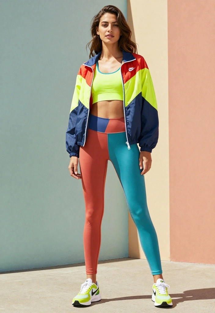 15 Nike Jacket Outfit Ideas For Women With Sporty Edge - 7. Color Blocked Looks 1