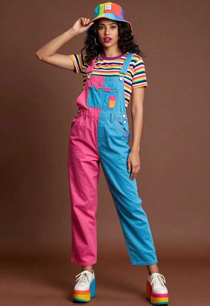 15 Nineties Party Outfit Ideas For Women With Retro Vibe - 6. Colorful Overalls 1