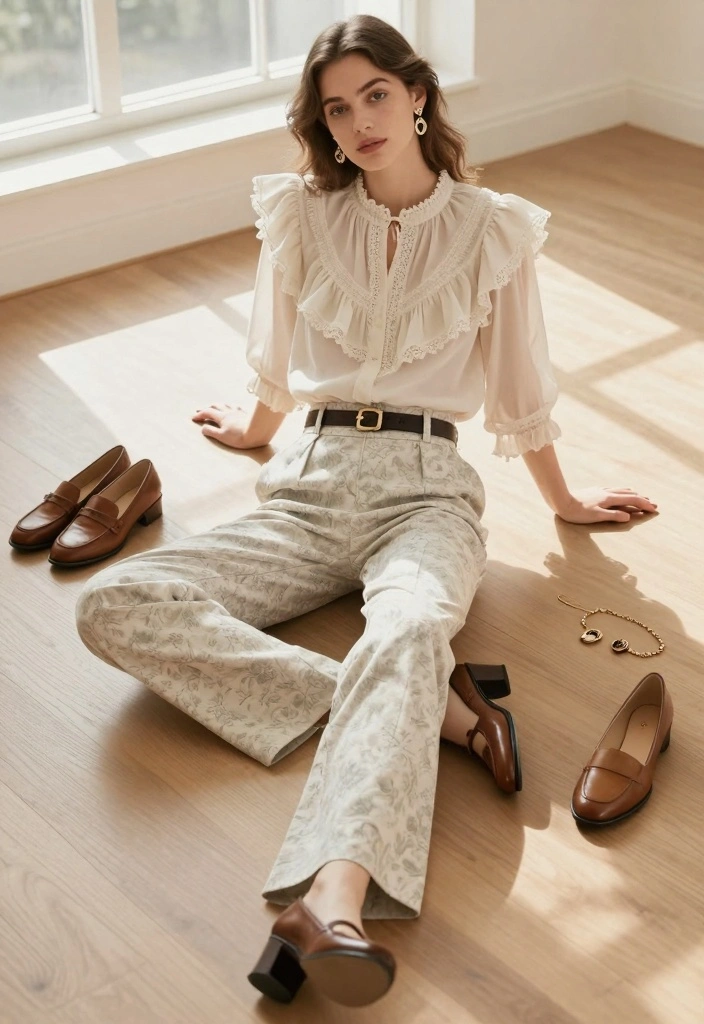 15 Tea Party Outfit Ideas For Women With Soft Elegance - 3. High-Waisted Trousers and Blouse 1