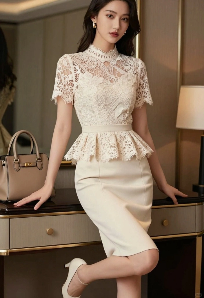 15 Tea Party Outfit Ideas For Women With Soft Elegance - 8. Classic Peplum Top and Pencil Skirt 1